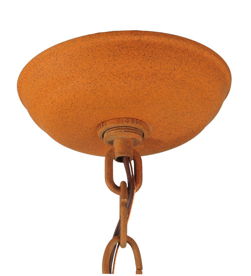 Meyda Lighting Alligator 7"Sq Rust Lantern Pendant Light With Amber Mica Shade Glass