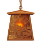 Meyda Lighting Alligator 7"Sq Rust Lantern Pendant Light With Amber Mica Shade Glass