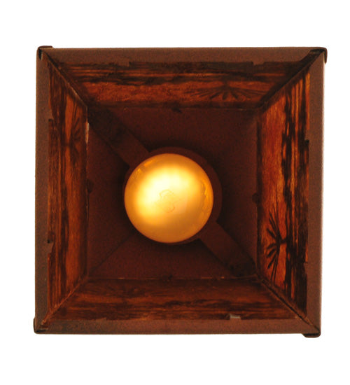 Meyda Lighting Alligator 7"Sq Rust Lantern Pendant Light With Amber Mica Shade Glass