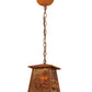 Meyda Lighting Alligator 7"Sq Rust Lantern Pendant Light With Amber Mica Shade Glass