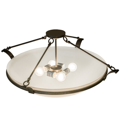 Meyda Lighting Almeria 32" 4-Light Gilded Tobacco Semi-flush Mount Light With White Statuario Idalight Shade Glass