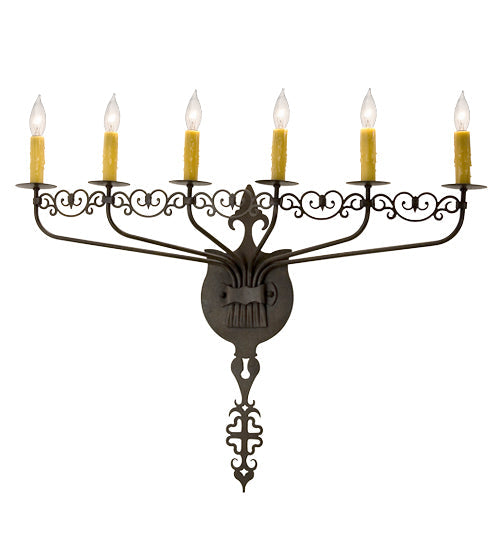 Meyda Lighting Almonte 36" 6-Light Chestnut Wall Sconce With Ivory Faux Candlelight