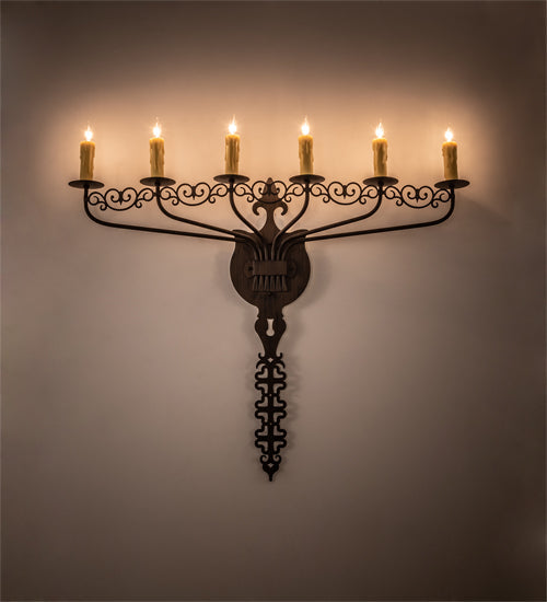 Meyda Lighting Almonte 36" 6-Light Classic Rust Wall Sconce With Ivory Faux Candlelight