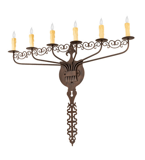 Meyda Lighting Almonte 36" 6-Light Classic Rust Wall Sconce With Ivory Faux Candlelight