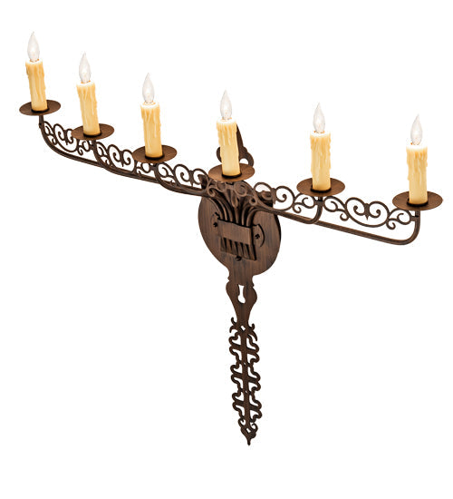 Meyda Lighting Almonte 36" 6-Light Classic Rust Wall Sconce With Ivory Faux Candlelight