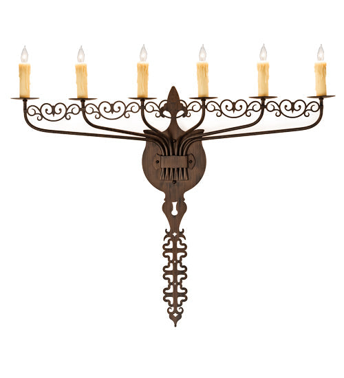 Meyda Lighting Almonte 36" 6-Light Classic Rust Wall Sconce With Ivory Faux Candlelight