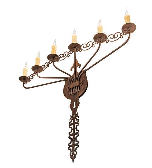 Meyda Lighting Almonte 36" 6-Light Classic Rust Wall Sconce With Ivory Faux Candlelight