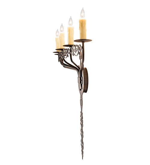 Meyda Lighting Almonte 36" 6-Light Classic Rust Wall Sconce With Ivory Faux Candlelight
