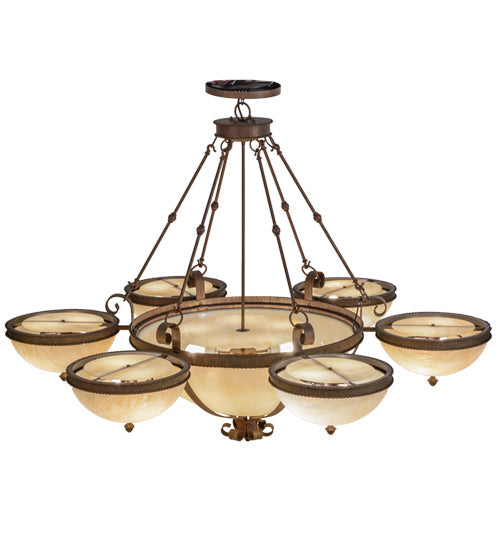 Meyda Lighting Alonzo 72" 17-Light 6-Arm Cortez Gold Chandelier With Beige Sahara Taupe Idalight Shade