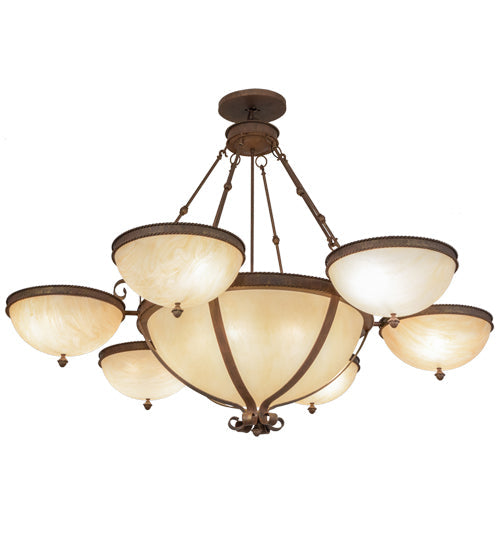 Meyda Lighting Alonzo 72" 17-Light 6-Arm Cortez Gold Chandelier With Beige Sahara Taupe Idalight Shade