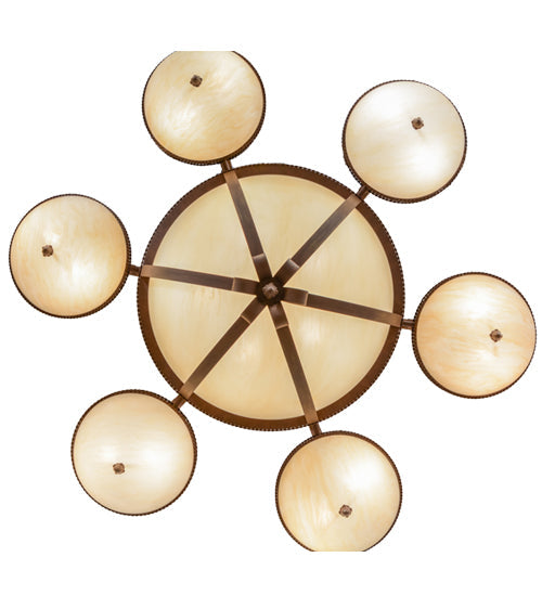 Meyda Lighting Alonzo 72" 17-Light 6-Arm Cortez Gold Chandelier With Beige Sahara Taupe Idalight Shade