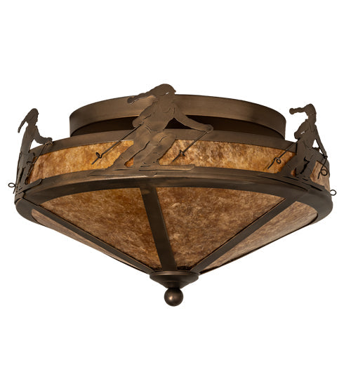 Meyda Lighting Alpine 16" 2-Light Antique Copper Flush Mount Light With Amber Mica Shade Glass