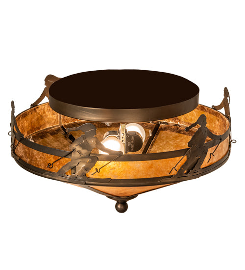 Meyda Lighting Alpine 16" 2-Light Antique Copper Flush Mount Light With Amber Mica Shade Glass