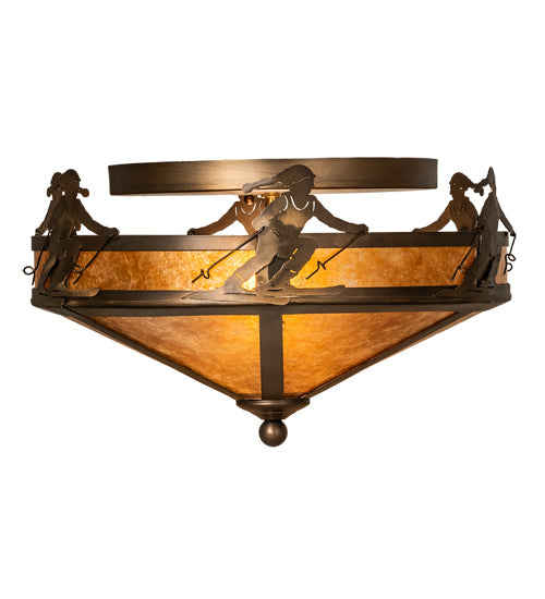 Meyda Lighting Alpine 16" 2-Light Antique Copper Flush Mount Light With Amber Mica Shade Glass
