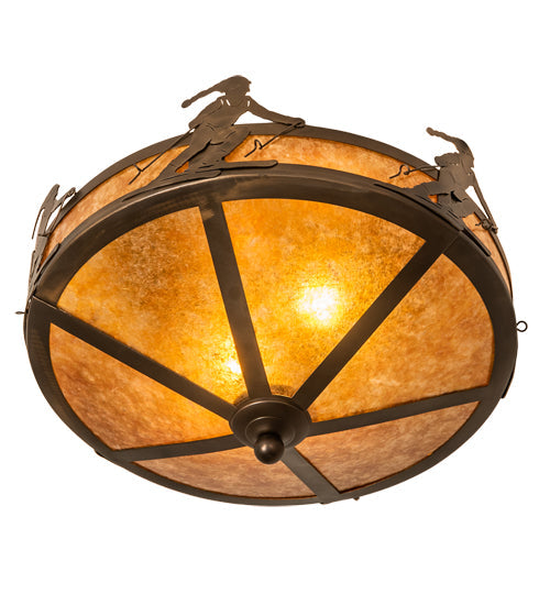 Meyda Lighting Alpine 16" 2-Light Antique Copper Flush Mount Light With Amber Mica Shade Glass