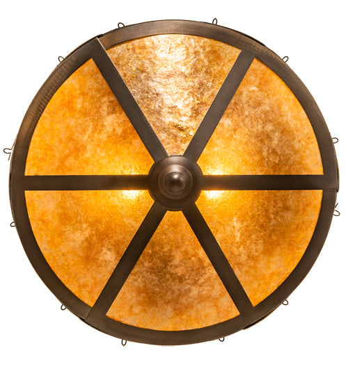 Meyda Lighting Alpine 16" 2-Light Antique Copper Flush Mount Light With Amber Mica Shade Glass