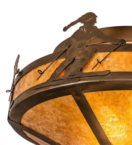 Meyda Lighting Alpine 16" 2-Light Antique Copper Flush Mount Light With Amber Mica Shade Glass