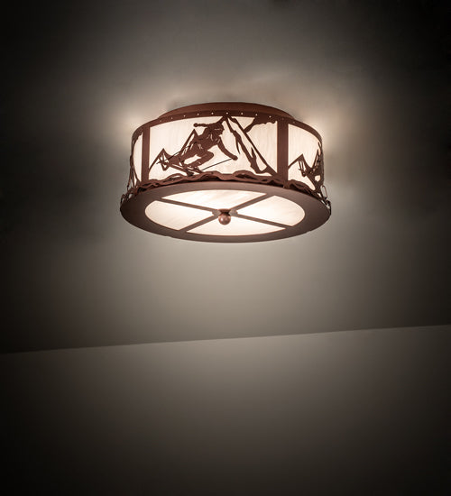 Meyda Lighting Alpine 16" 2-Light Rust Semi-flush Mount Light With Angelwing Idalight Shade