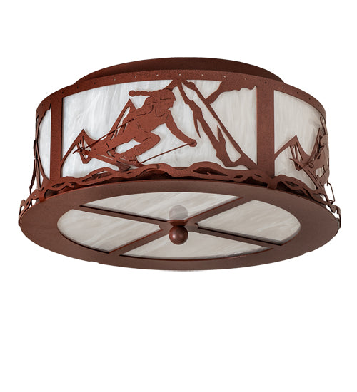 Meyda Lighting Alpine 16" 2-Light Rust Semi-flush Mount Light With Angelwing Idalight Shade