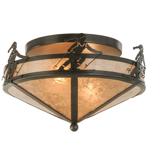 Meyda Lighting Alpine 16" 2-Light Timeless Bronze Flush Mount Light With Silver Mica Shade Glass