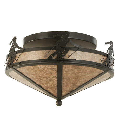 Meyda Lighting Alpine 16" 2-Light Timeless Bronze Flush Mount Light With Silver Mica Shade Glass