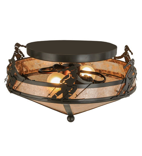 Meyda Lighting Alpine 16" 2-Light Timeless Bronze Flush Mount Light With Silver Mica Shade Glass
