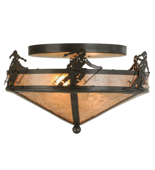 Meyda Lighting Alpine 16" 2-Light Timeless Bronze Flush Mount Light With Silver Mica Shade Glass