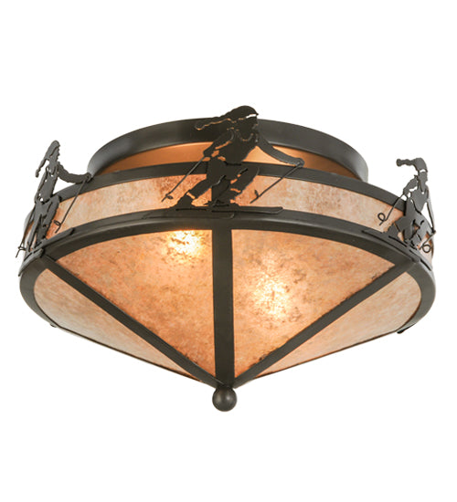 Meyda Lighting Alpine 16" 2-Light Timeless Bronze Flush Mount Light With Silver Mica Shade Glass