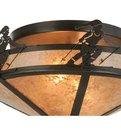 Meyda Lighting Alpine 16" 2-Light Timeless Bronze Flush Mount Light With Silver Mica Shade Glass