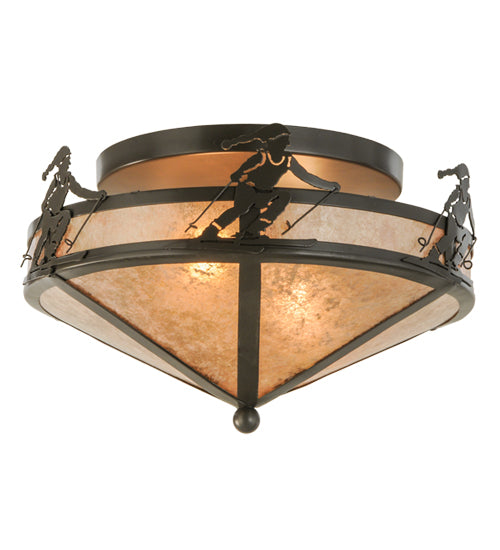 Meyda Lighting Alpine 16" 2-Light Timeless Bronze Flush Mount Light With Silver Mica Shade Glass