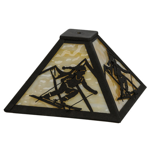 Meyda Lighting Alpine 16"W x 7"H Dark Roast Frame and Beige Art Shade Glass