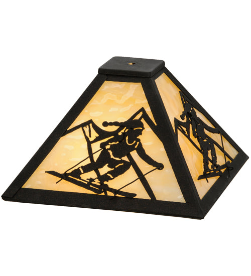 Meyda Lighting Alpine 16"W x 7"H Dark Roast Frame and Beige Art Shade Glass