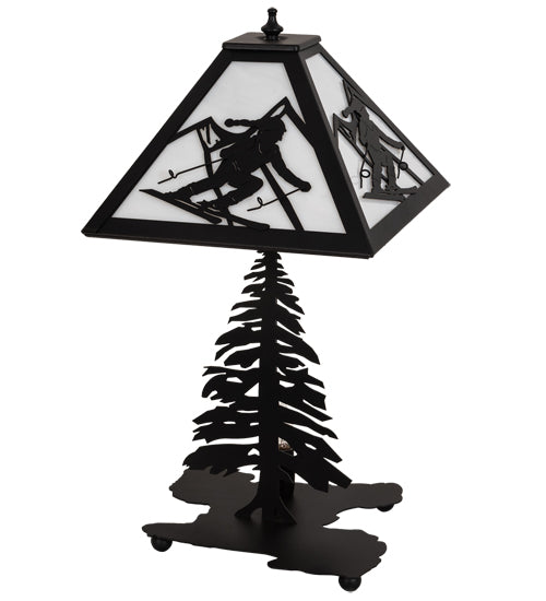 Meyda Lighting Alpine 21" 2-Light Textured Black Table Lamp With White Art Shade Glass