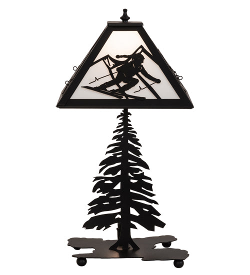Meyda Lighting Alpine 21" 2-Light Textured Black Table Lamp With White Art Shade Glass