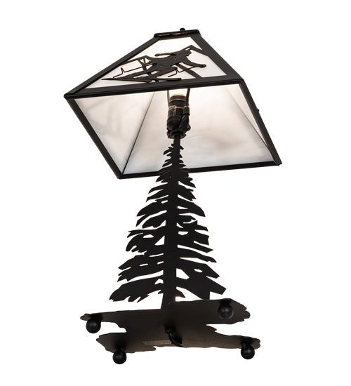 Meyda Lighting Alpine 21" 2-Light Textured Black Table Lamp With White Art Shade Glass