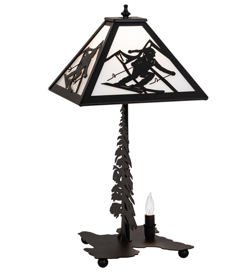 Meyda Lighting Alpine 21" 2-Light Textured Black Table Lamp With White Art Shade Glass