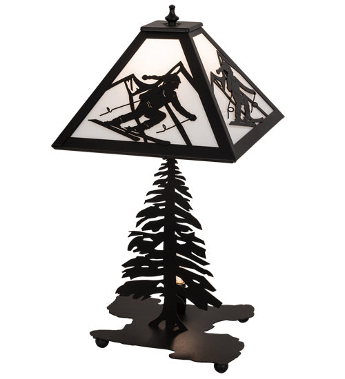 Meyda Lighting Alpine 21" 2-Light Textured Black Table Lamp With White Art Shade Glass