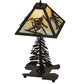 Meyda Lighting Alpine 22" 2-Light Dark Roast Lighted Table Lamp Base With Beige Iridescent Shade Glass