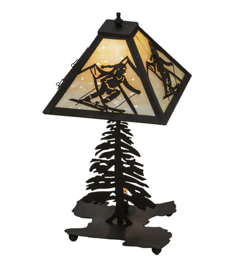 Meyda Lighting Alpine 22" 2-Light Dark Roast Lighted Table Lamp Base With Beige Iridescent Shade Glass