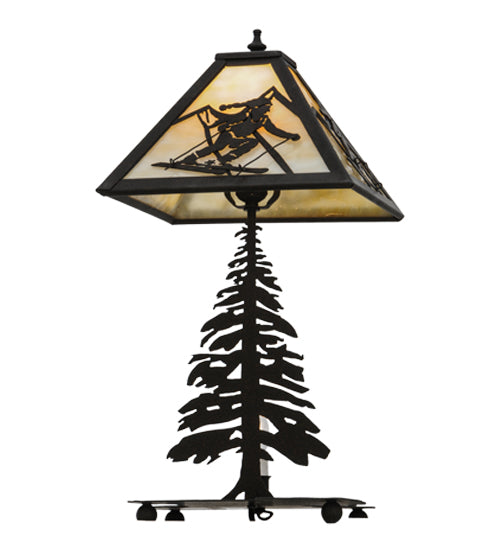 Meyda Lighting Alpine 22" 2-Light Dark Roast Lighted Table Lamp Base With Beige Iridescent Shade Glass