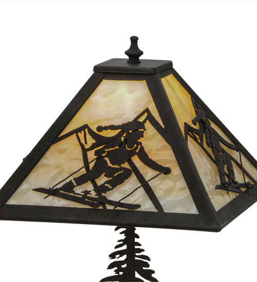 Meyda Lighting Alpine 22" 2-Light Dark Roast Lighted Table Lamp Base With Beige Iridescent Shade Glass