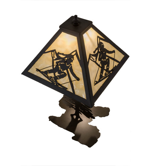 Meyda Lighting Alpine 22" 2-Light Oil Rubbed Bronze Table Lamp With Beige Art Shade Glass and Lighted Base