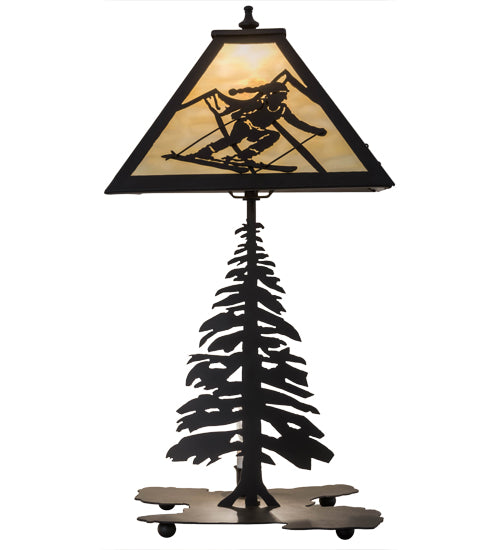 Meyda Lighting Alpine 22" 2-Light Oil Rubbed Bronze Table Lamp With Beige Art Shade Glass and Lighted Base