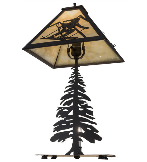 Meyda Lighting Alpine 22" 2-Light Oil Rubbed Bronze Table Lamp With Beige Art Shade Glass and Lighted Base