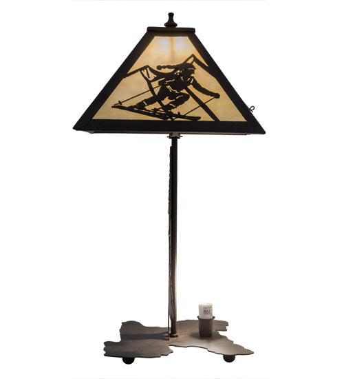 Meyda Lighting Alpine 22" 2-Light Oil Rubbed Bronze Table Lamp With Beige Art Shade Glass and Lighted Base