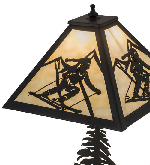 Meyda Lighting Alpine 22" 2-Light Oil Rubbed Bronze Table Lamp With Beige Art Shade Glass and Lighted Base