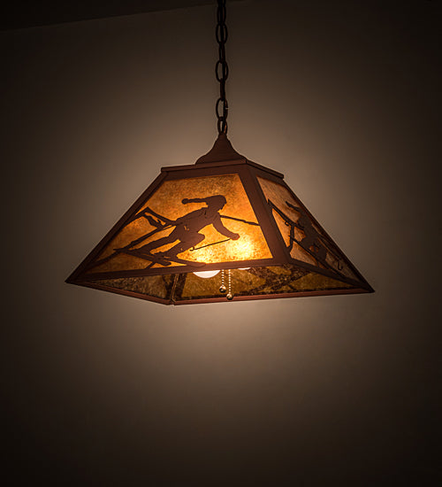 Meyda Lighting Alpine 22" 2-Light Rust Pendant Light With Amber Mica Shade Glass
