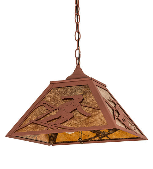 Meyda Lighting Alpine 22" 2-Light Rust Pendant Light With Amber Mica Shade Glass