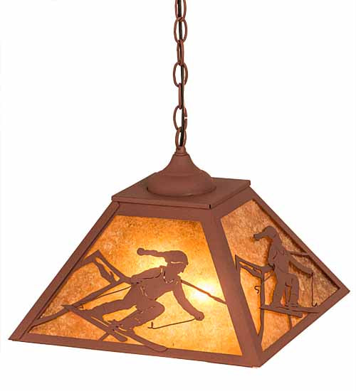 Meyda Lighting Alpine 22" 2-Light Rust Pendant Light With Amber Mica Shade Glass