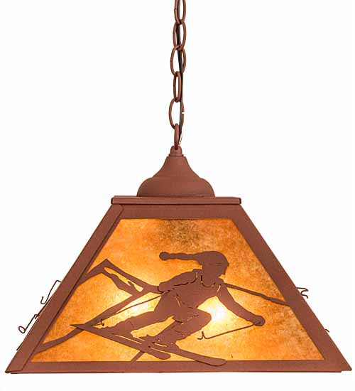 Meyda Lighting Alpine 22" 2-Light Rust Pendant Light With Amber Mica Shade Glass